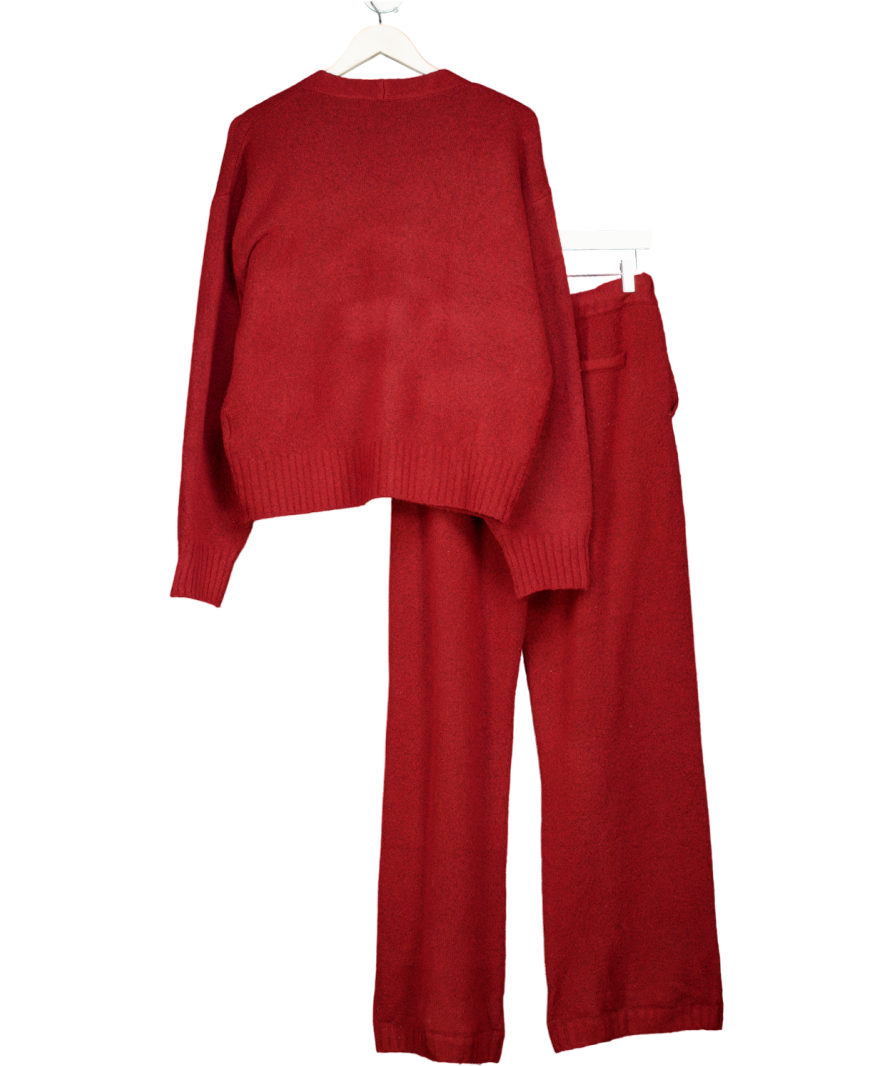 The Couture Club 2-piece Burgundy Red Knitted Logo Cardigan And Straight Leg Trouser Set UK M