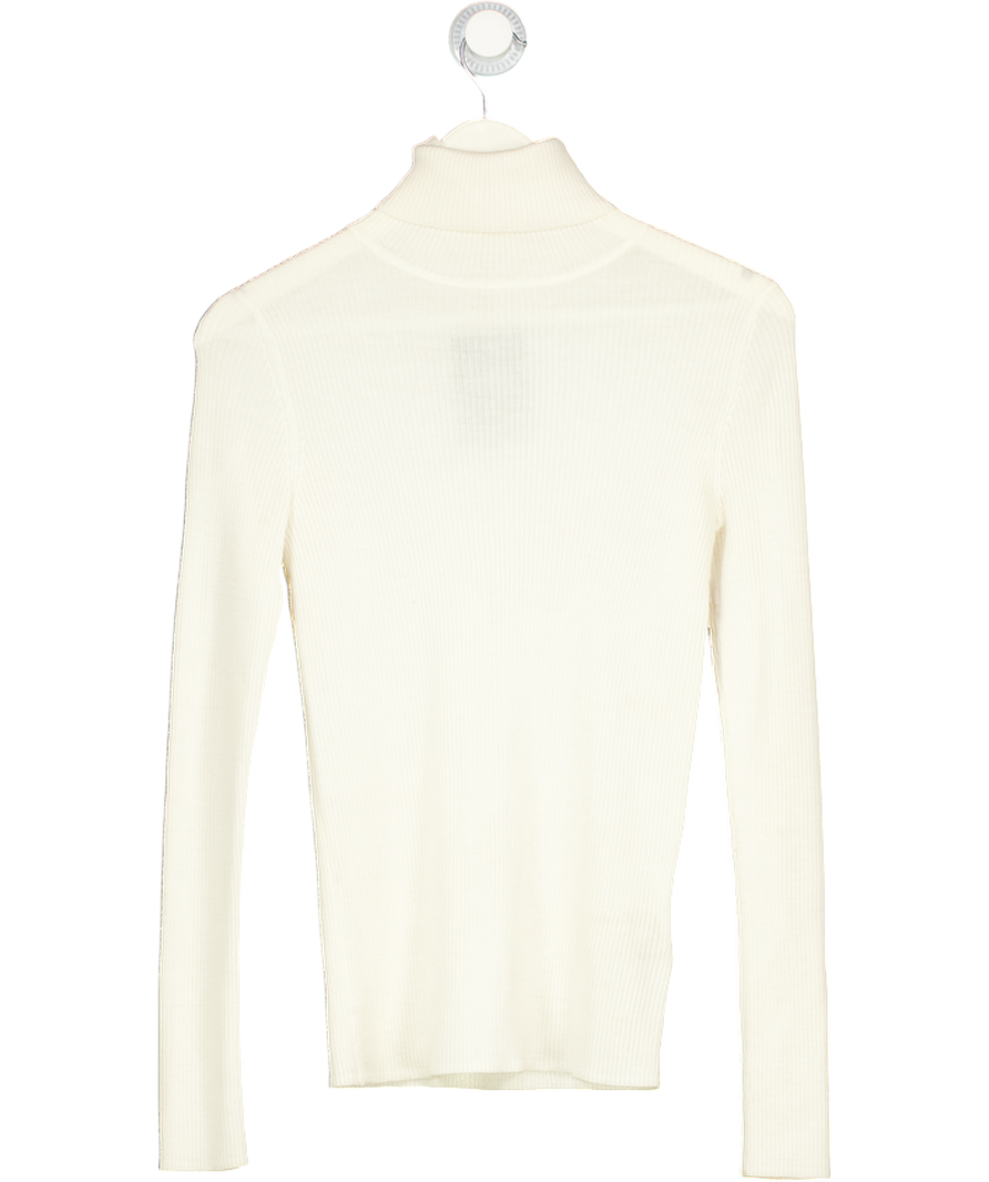 UNIQLO Cream 100% Merino Ribbed Turtleneck Jumper UK S
