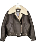 TWENTY FALL Deep Brown Anna 100% Premium Shearling Leather Bomber UK XS