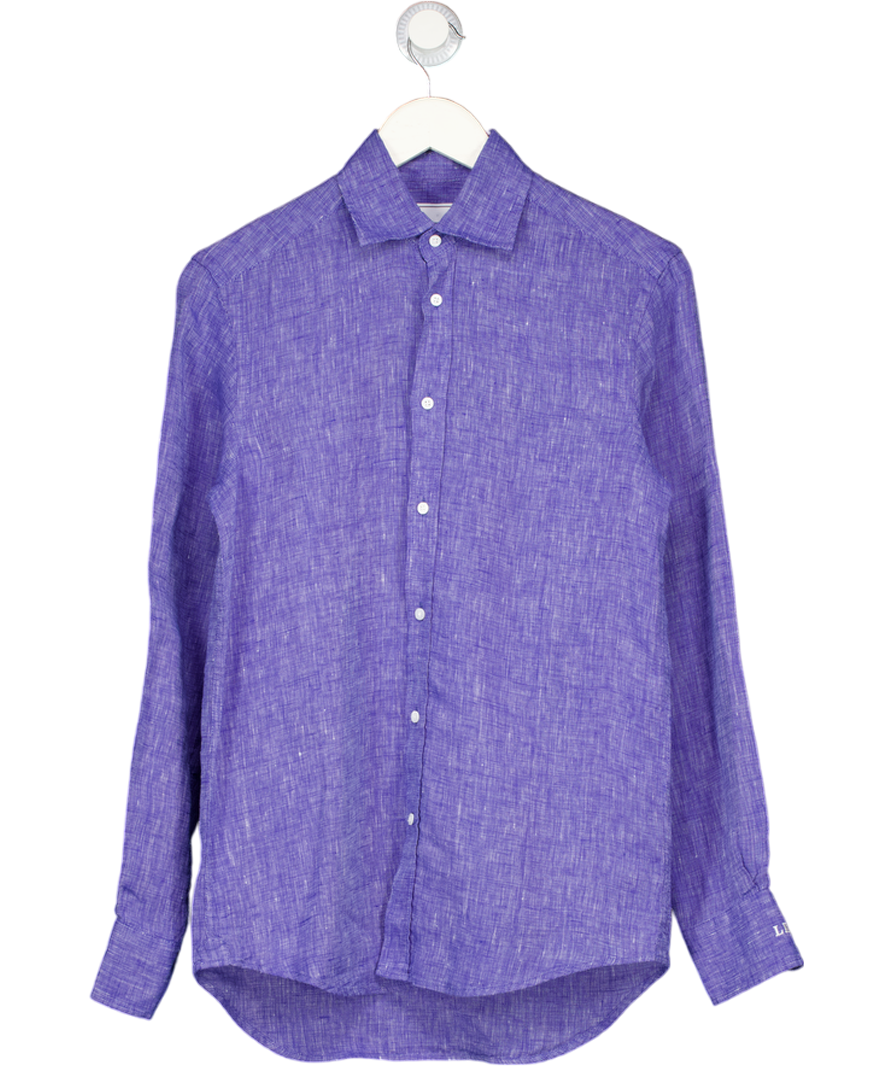 WNU With Nothing Underneath The Boyfriend 100% Linen Lapiz Blue Shirt UK 6