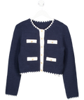 COMMENSE Navy Blue Contrast Scalloped Trim Metal Button Cardigan UK S