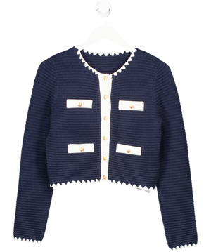 COMMENSE Navy Blue Contrast Scalloped Trim Metal Button Cardigan UK S