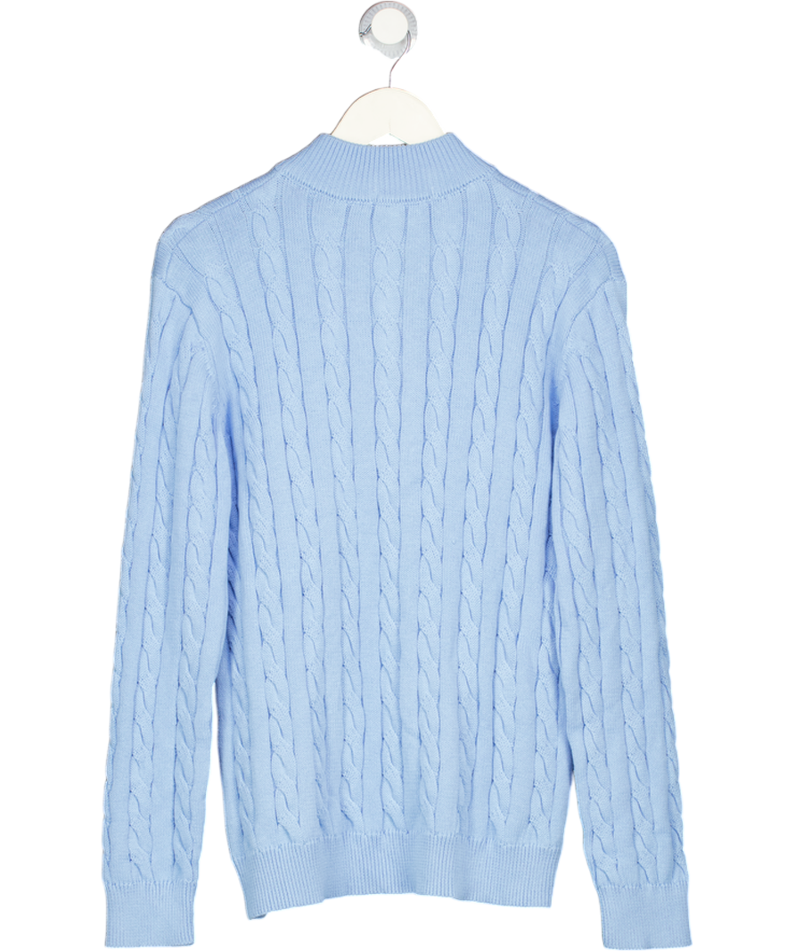 PARIJAN Sky Blue Taebaek Zipped Cable Knit Jumper UK M