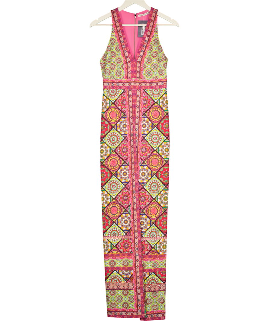 ALICE + OLIVIA Multicoloured Tile Print Audrie Pleated Jumpsuit Sz0 UK 4