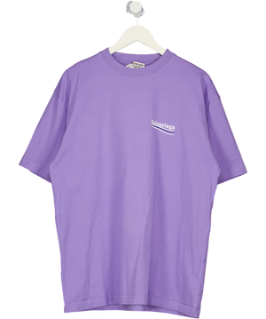BALENCIAGA Purple Lilac Political Campaign Oversized Logo-print T-shirt UK M