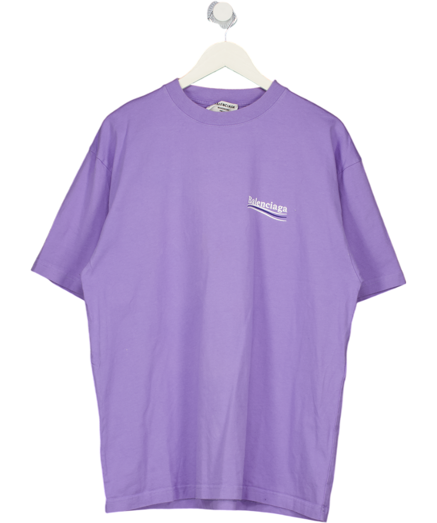 BALENCIAGA Purple Lilac Political Campaign Oversized Logo-print T-shirt UK M