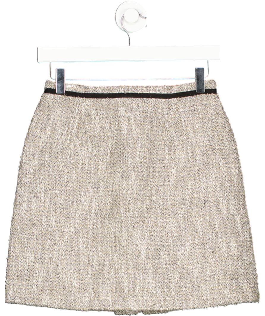 Maje Cream / Black Jinie Sparkle Boucle Tweed Mini Skirt With Gold Buckle Fr36 UK 8