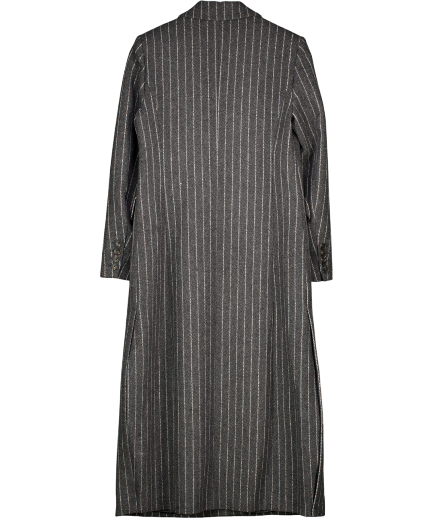 Karen Millen Grey Wool Pinstripe Oversized Double Breasted Tailored Maxi Coat UK 8