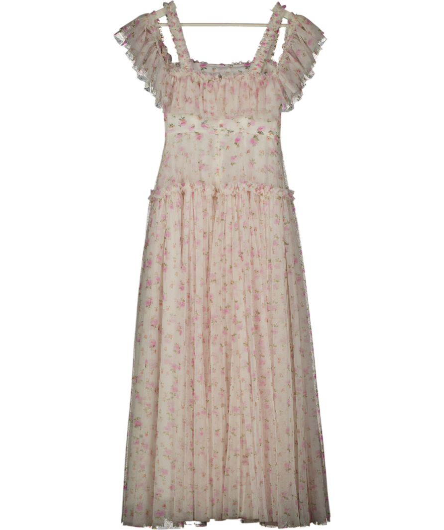 Needle & Thread White Bijou Rose Off The Shoulder Ankle Gown UK 6