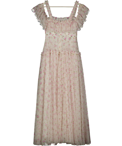 Needle & Thread White Bijou Rose Off The Shoulder Ankle Gown UK 6