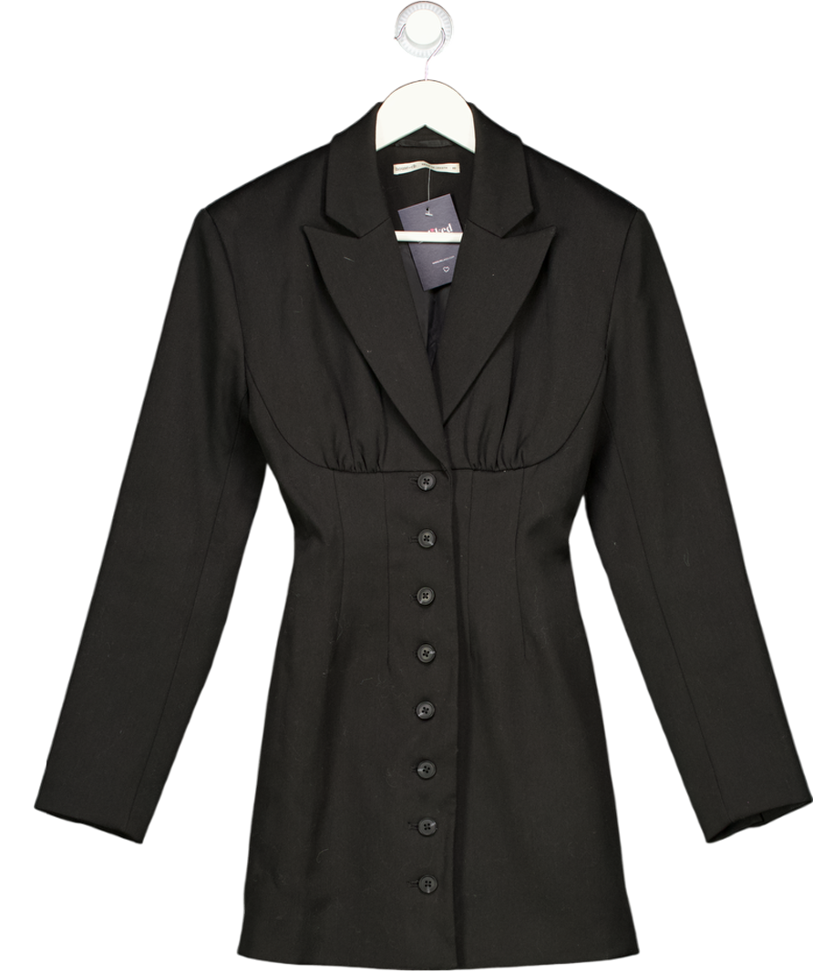HOUSE OF CB Black Georgia Oversized-shoulder Stretch-woven Blazer Dress UK XS