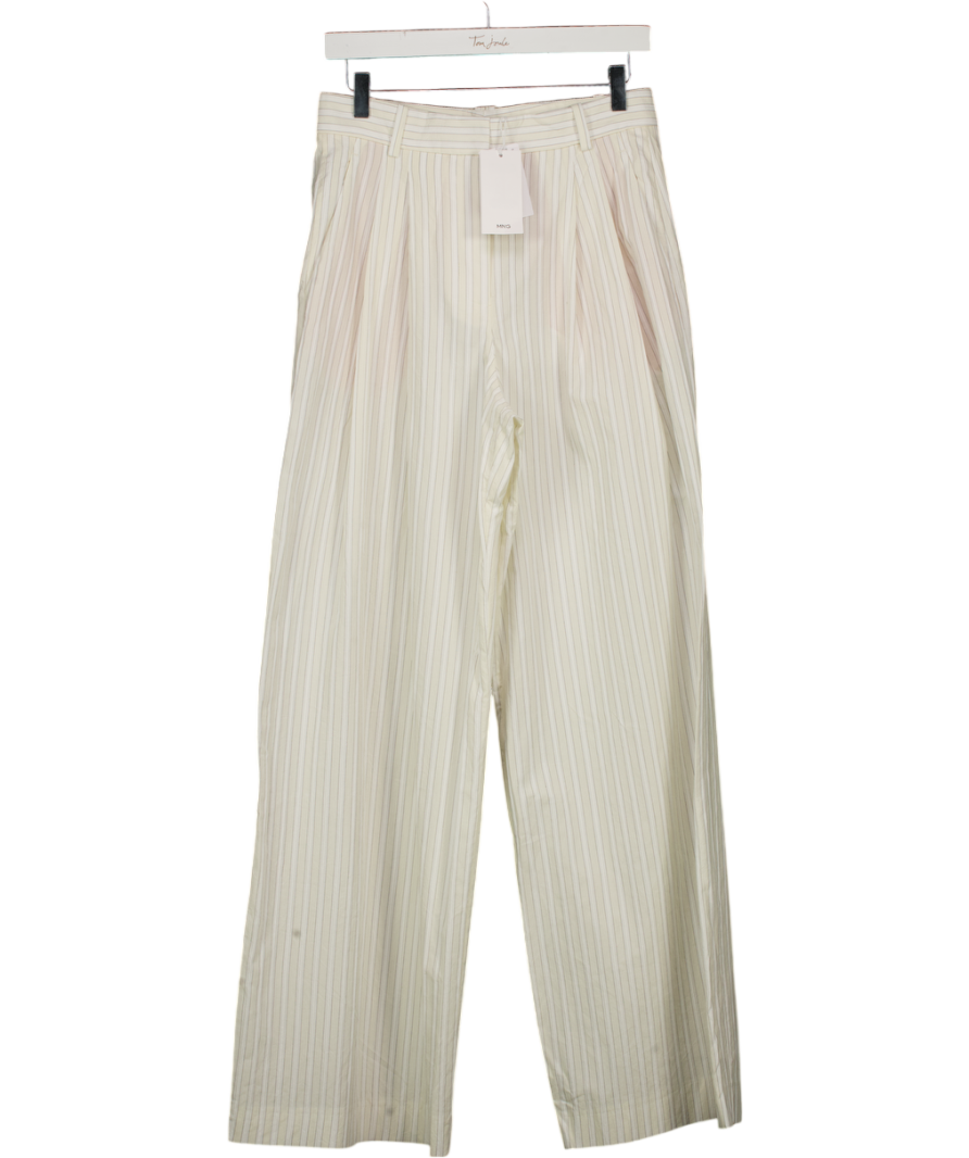 MANGO Cream Wide Leg Striped Trousers UK 8