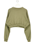 T/ALA Khaki Green Crop Embroidered Logo Sweatshirt UK M