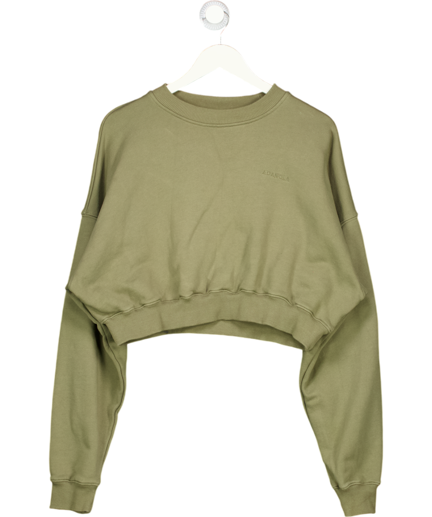 T/ALA Khaki Green Crop Embroidered Logo Sweatshirt UK M