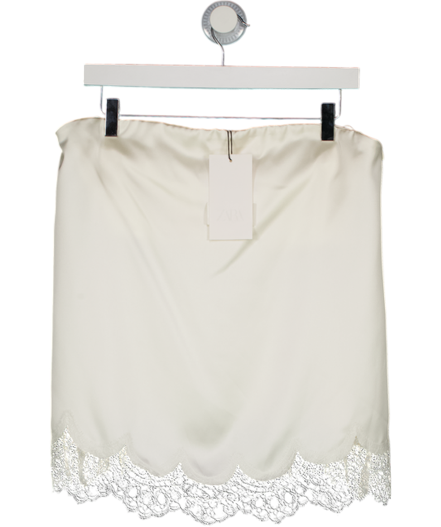 ZARA Cream Satin Bandeau Top With Lace UK L