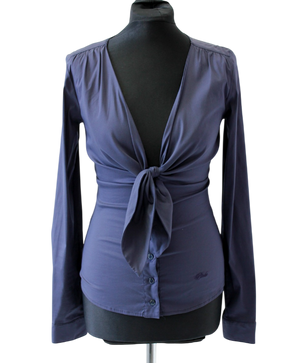 Pinko Blue Fitted Navy Tie Detail Shirt UK 8
