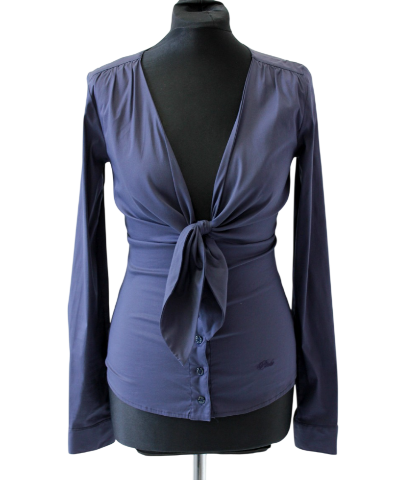 Pinko Blue Fitted Navy Tie Detail Shirt UK 8