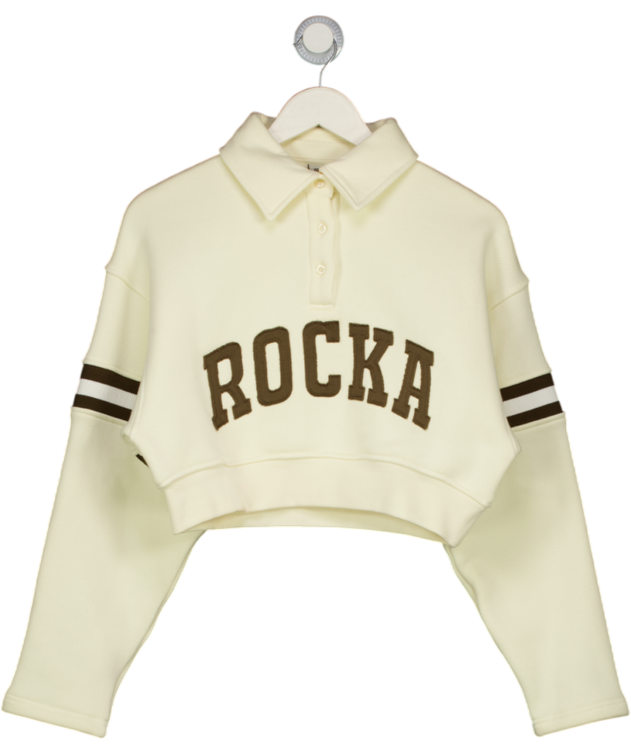 RU & ROCKA Cream Cropped Polo Cotton-blend Sweatshirt UK S