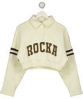 RU & ROCKA Cream Cropped Polo Cotton-blend Sweatshirt UK S