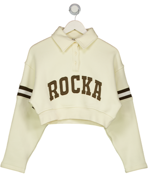 RU & ROCKA Cream Cropped Polo Cotton-blend Sweatshirt UK S