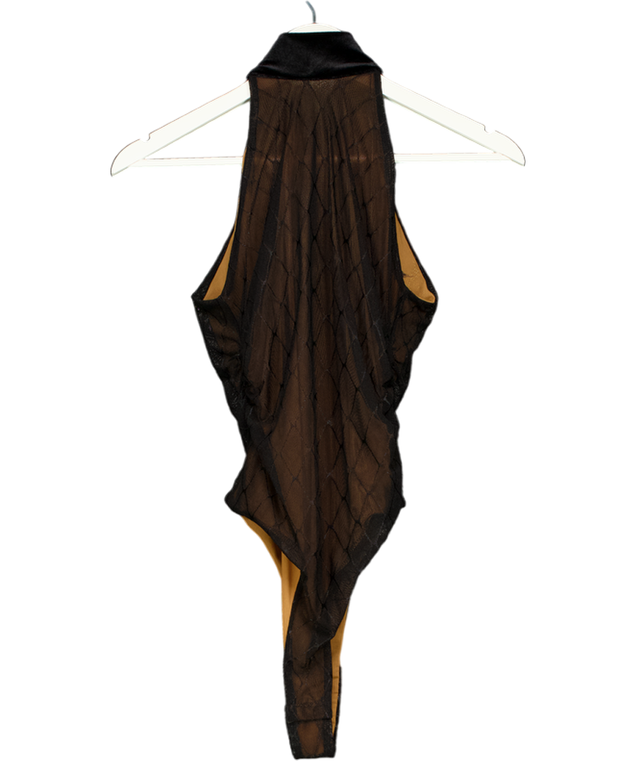 Karen Millen Black Velvet Bow Neck Detail Halter Neck Bodysuit UK S