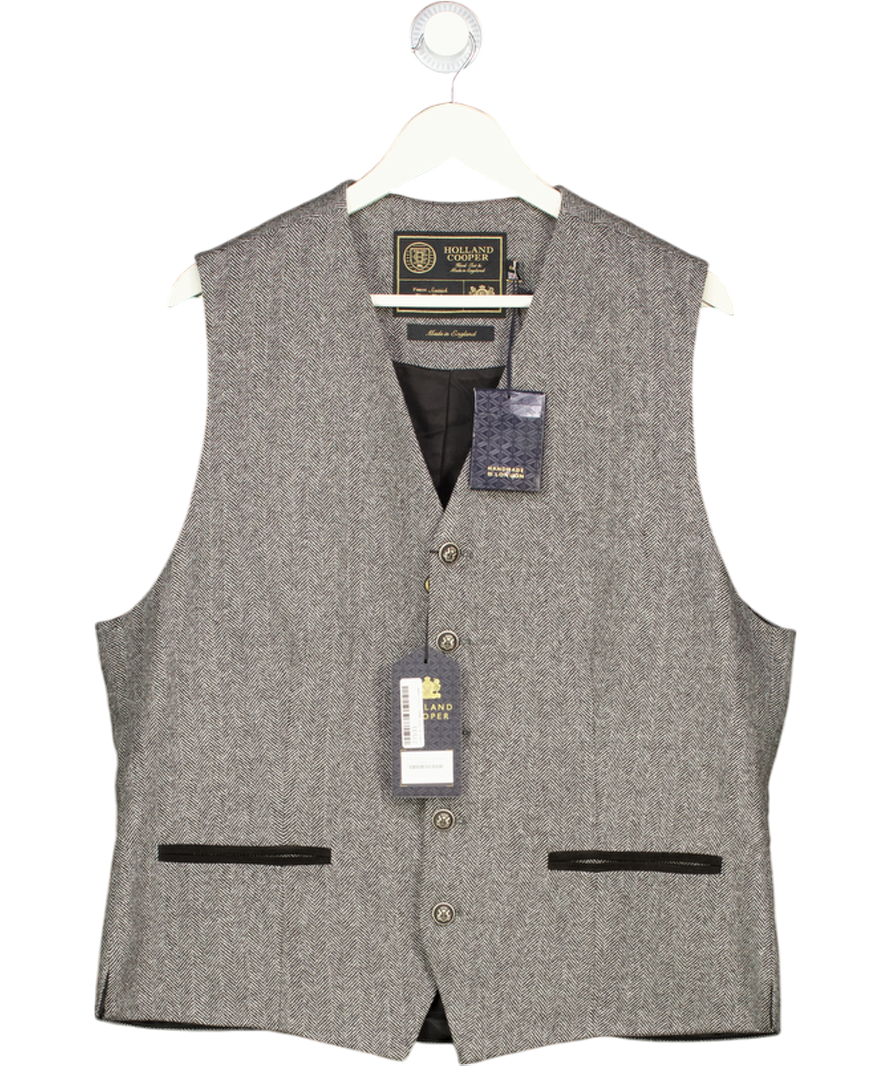HOLLAND COOPER Black St James Waistcoat Mono Herringbone UK 44" CHEST