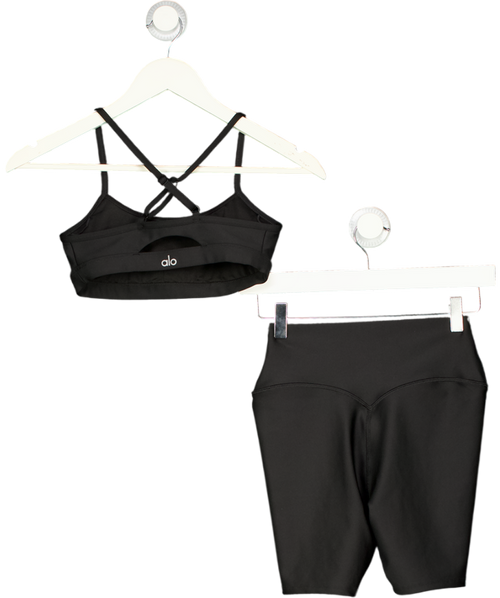 Alo Black Soft Sculpt High-waist Precision Shorts With Sports Bra UK XS
