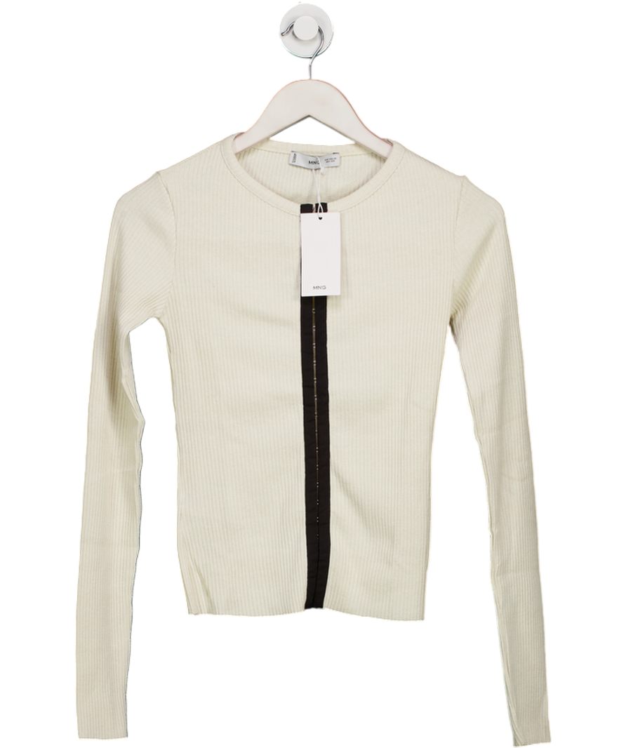 MANGO White Cotton Top With Contrasting Closure UK XS