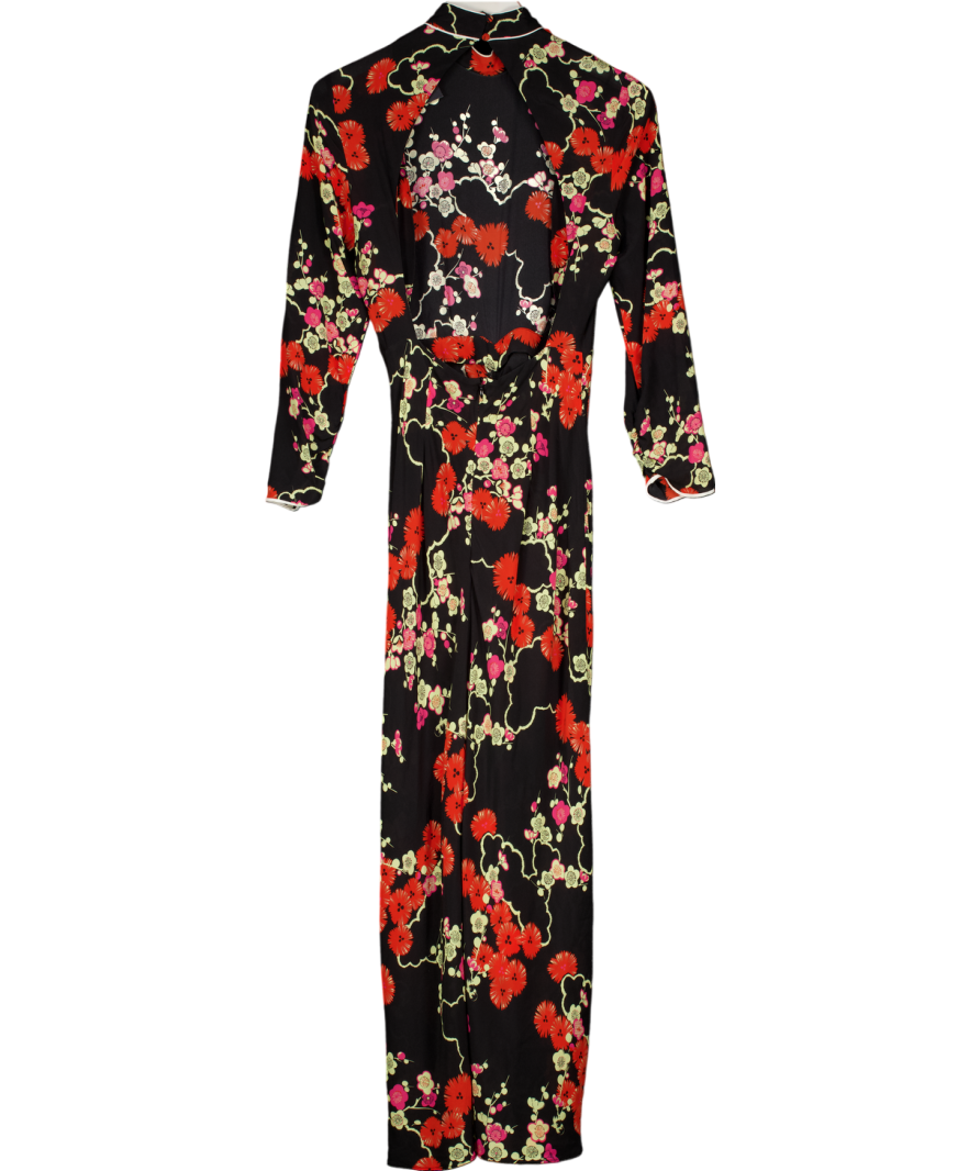 RIXO Black Lucy Cherry Blossom Floral Silk High Neck Backless Dress UK S