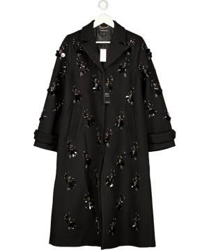 KAREN MILLEN Black Wool Embellished Single Breasted Tailored Coat UK 10