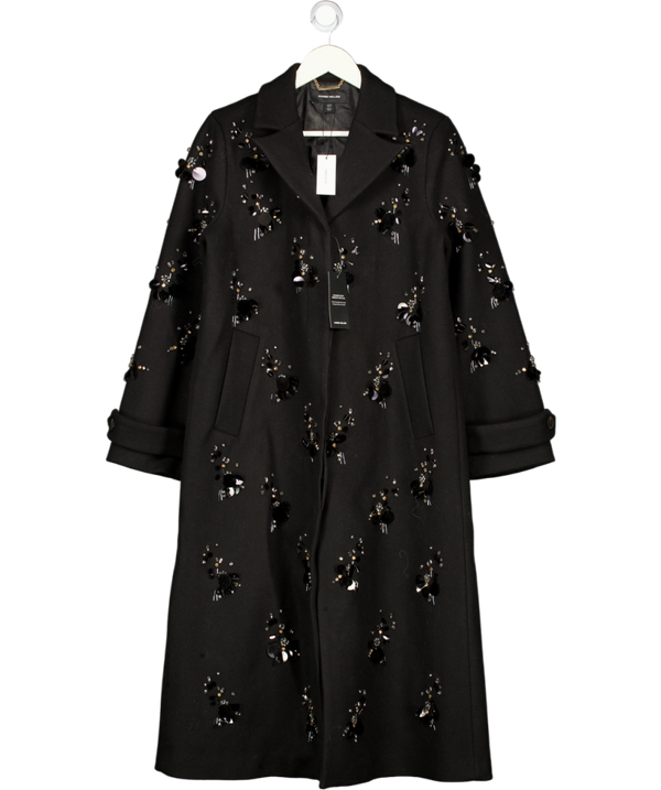 KAREN MILLEN Black Wool Embellished Single Breasted Tailored Coat UK 10
