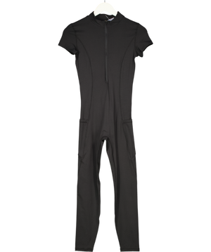 Adanola Black Full Length Short Sleeved Zip Up Unitard UK S