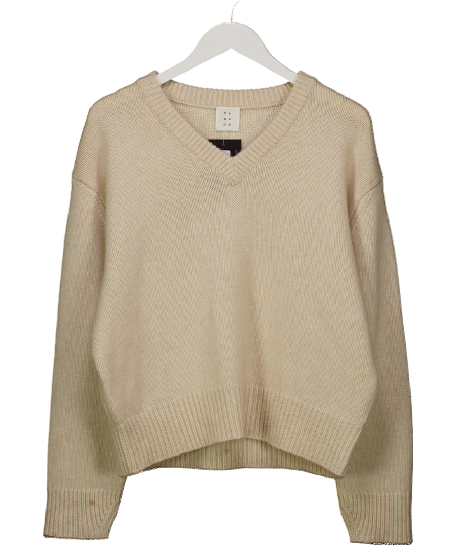 almada label Yara V-neck Merino / Cashmere Blend Jumper, Vanilla Cream UK S