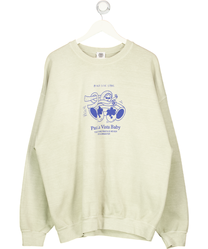 OTHER SIDE STORE Light Green 'pasta La Vista' Sweater - Vintage Washed Sweatshirt UK XL