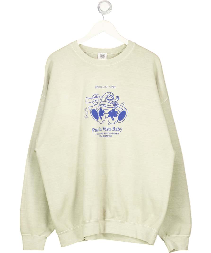 OTHER SIDE STORE Light Green 'pasta La Vista' Sweater - Vintage Washed Sweatshirt UK XL
