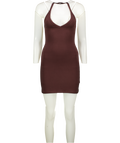 WHITE FOX Chocolate Brown Ribbed Racer Back Mini Dress UK S
