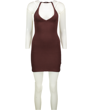 WHITE FOX Chocolate Brown Ribbed Racer Back Mini Dress UK S