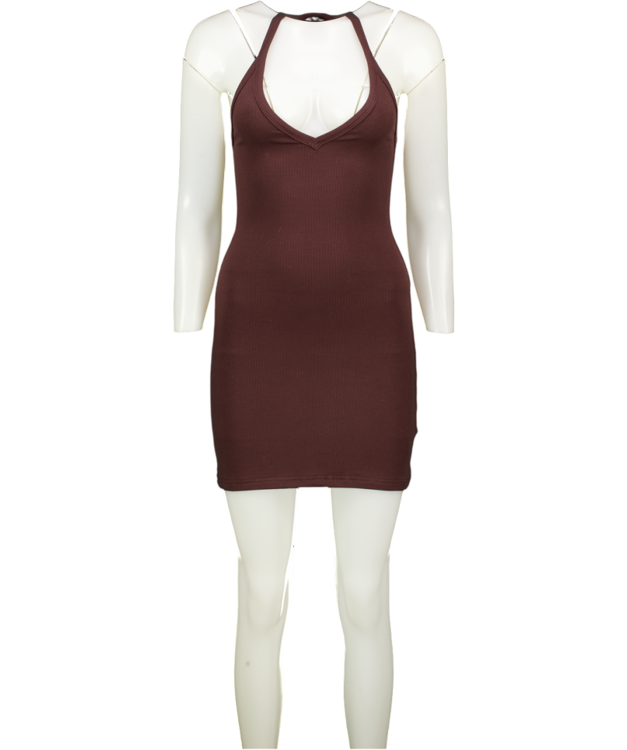 WHITE FOX Chocolate Brown Ribbed Racer Back Mini Dress UK S – Reliked