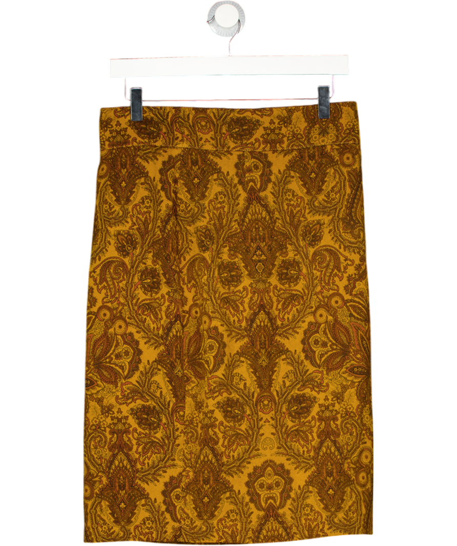 BYBLOS Vintage Mustard Yellow Wool Blend Paisley Print Pencil Skirt It46 UK 14