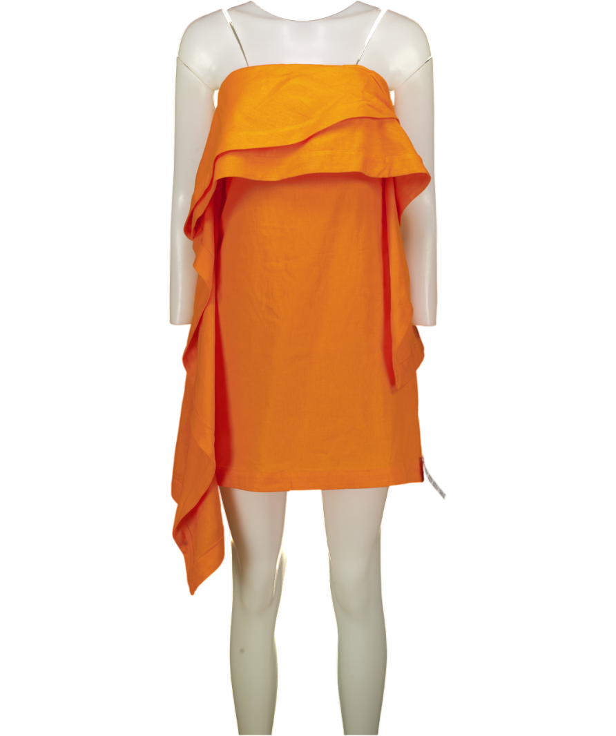 TOPSHOP Linen Rich Bandeau Mini Dress With Drape Detail In Orange UK 10