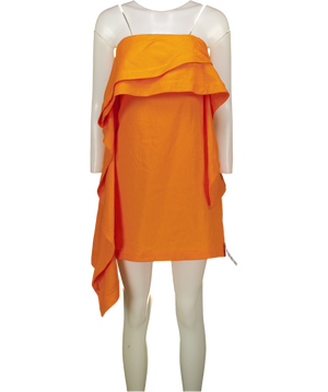 TOPSHOP Linen Rich Bandeau Mini Dress With Drape Detail In Orange UK 10
