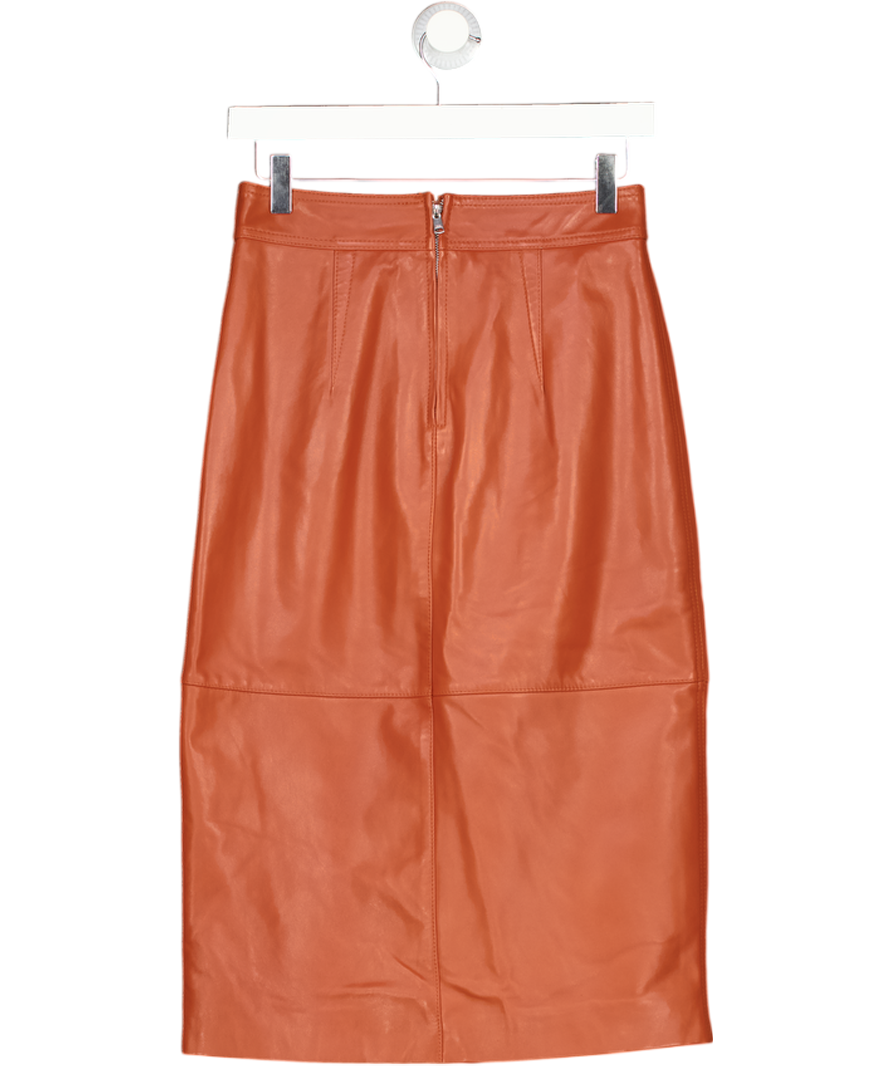 REISS Miley Butter Soft Leather Midi Pencil Skirt In Rust Orange UK 6