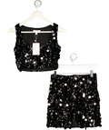 ARIA COVE 2-piece Disc Sequin Mini Skirt & Crop Top Co-ord Set In Black UK 8