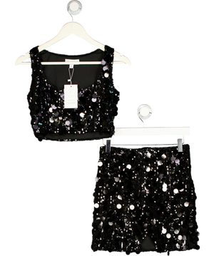 ARIA COVE 2-piece Disc Sequin Mini Skirt & Crop Top Co-ord Set In Black UK 8