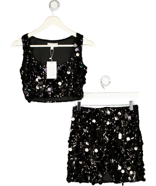 ARIA COVE 2-piece Disc Sequin Mini Skirt & Crop Top Co-ord Set In Black UK 8
