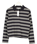 MANGO Grey Striped Polo-neck T-shirt UK S