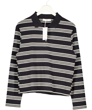MANGO Grey Striped Polo-neck T-shirt UK S