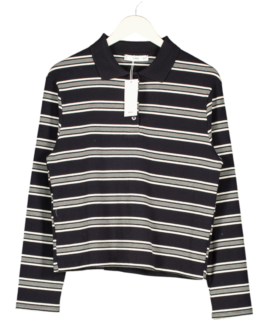 MANGO Grey Striped Polo-neck T-shirt UK S