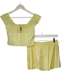 Oh Polly Yellow Faela Ruched Cotton-poplin Corset Top (uk8) And Skirt Set UK 10