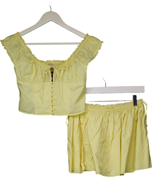 Oh Polly Yellow Faela Ruched Cotton-poplin Corset Top (uk8) And Skirt Set UK 10